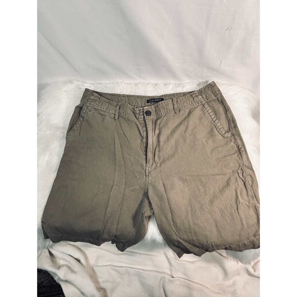 Lucky Brand Mens Olive Green Linen Blend Flat Front Chino Shorts Size 34-35